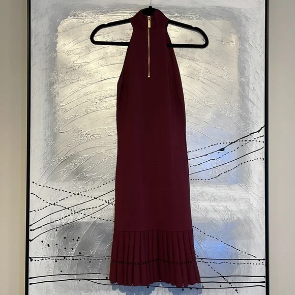 Michael Kors Halter Midi Dress With Gold Zipper Size XS Burgundy - Picture 6 of 10